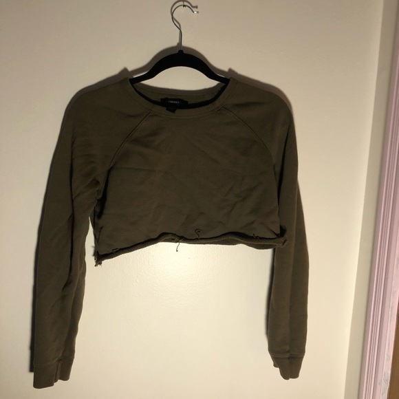 Army green cropped crew neck - Picture 1 of 2
